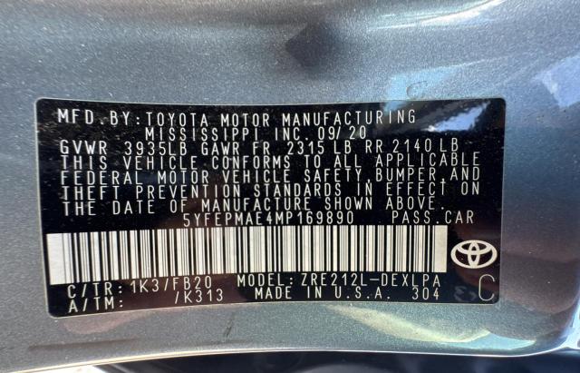 2021 TOYOTA COROLLA LE 5YFEPMAE4MP169890