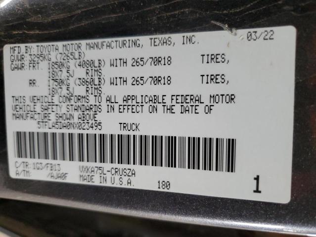 2022 TOYOTA TUNDRA DOUBLE CAB SR 5TFLA5DA0NX023495