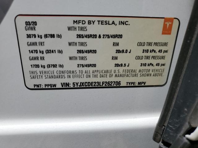 2020 TESLA MODEL X 5YJXCDE23LF262706