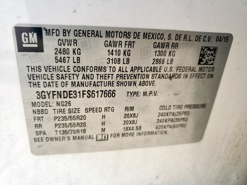 2015 CADILLAC SRX PREMIUM COLLECTION 3GYFNDE31FS617666