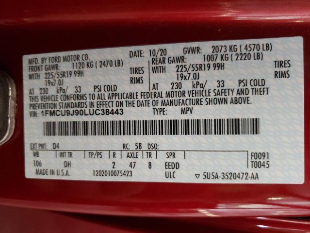 2020 FORD ESCAPE - 1FMCU9J90LUC38443