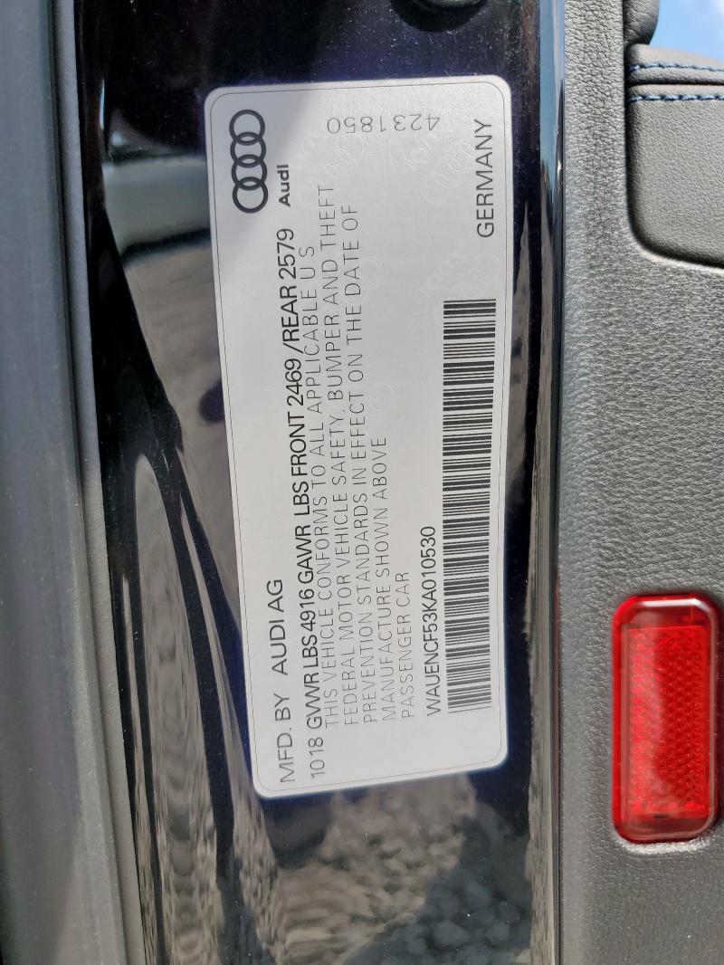 2019 AUDI A5 PREMIUM WAUENCF53KA010530