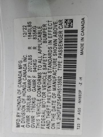 2023 HONDA CIVIC SPOR 2HGFE2F54PH513592