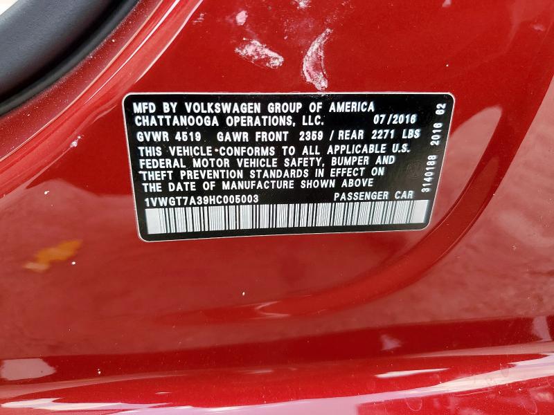 2017 VOLKSWAGEN PASSAT SE 1VWGT7A39HC005003