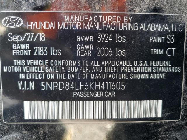 2019 HYUNDAI ELANTRA SEL 5NPD84LF6KH411605