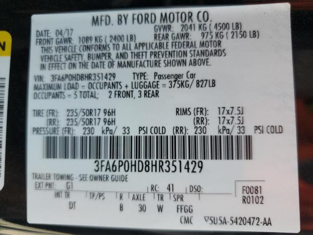 2017 FORD FUSION SE - 3FA6P0HD8HR351429