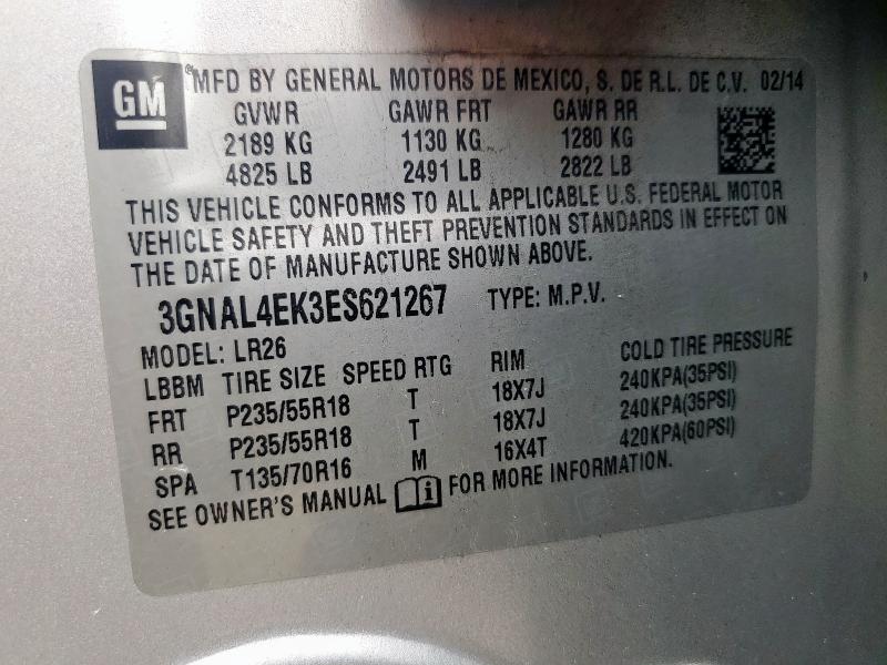 2014 CHEVROLET CAPTIVA LT - 3GNAL4EK3ES621267
