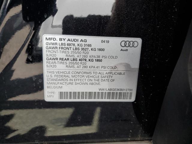 2019 AUDI E-TRON PREMIUM PLUS WA1LABGE3KB012796