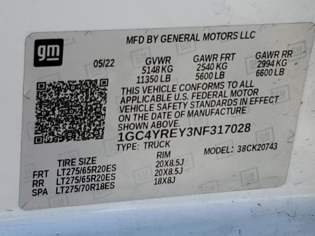 2022 CHEVROLET SILVERADO K2500 HIGH COUNTRY 1GC4YREY3NF317028