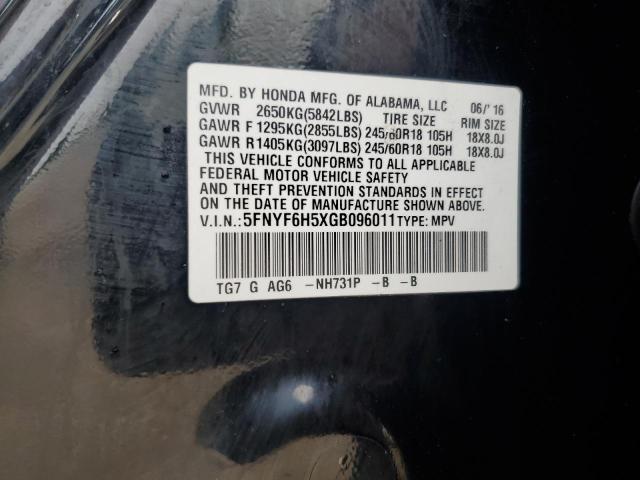 2016 HONDA PILOT EXL 5FNYF6H5XGB096011