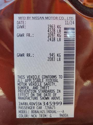 2025 NISSAN ALTIMA SV 1N4BL4DV5SN345999