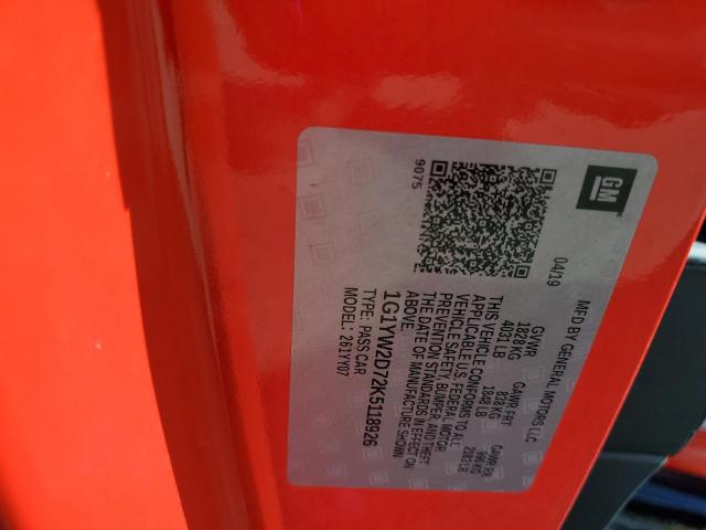 2019 CHEVROLET CORVETTE G 1G1YW2D72K5118926