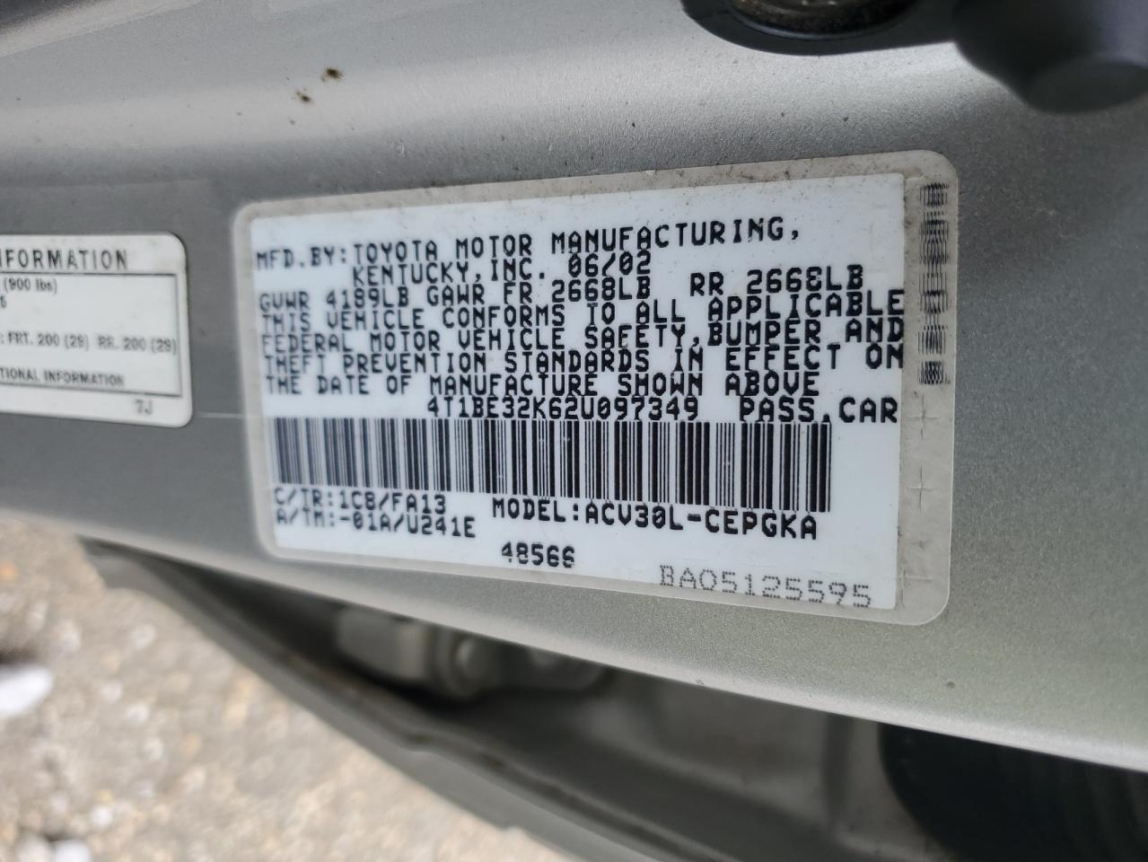 Lot #3256506674 2002 TOYOTA CAMRY LE