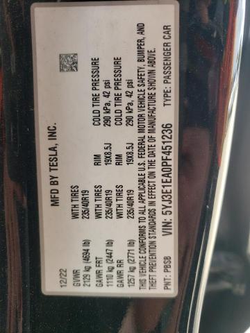 2023 TESLA MODEL 3 5YJ3E1EA0PF451236