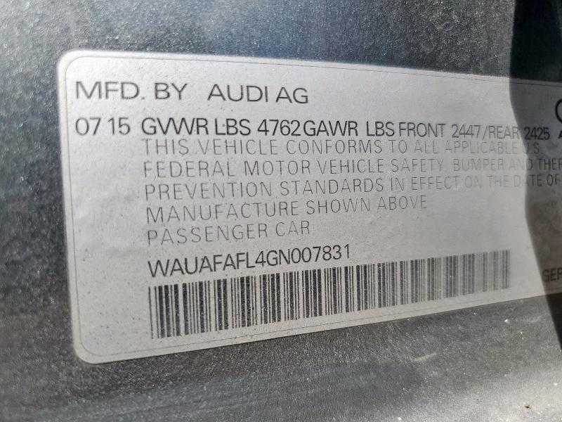 2016 AUDI A4 PREMIUM WAUAFAFL4GN007831
