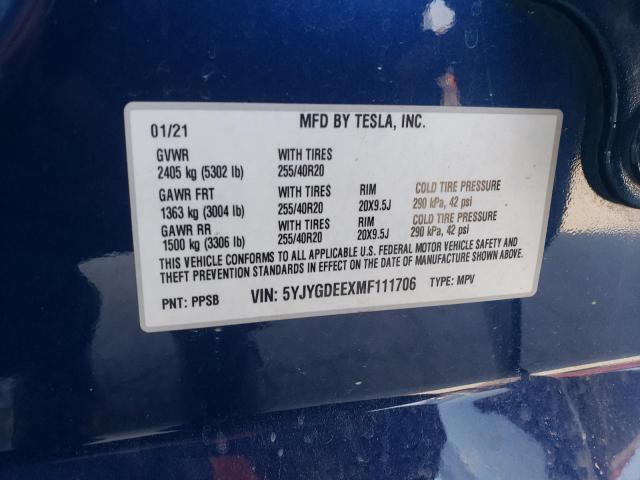 2021 TESLA MODEL Y 5YJYGDEEXMF111706