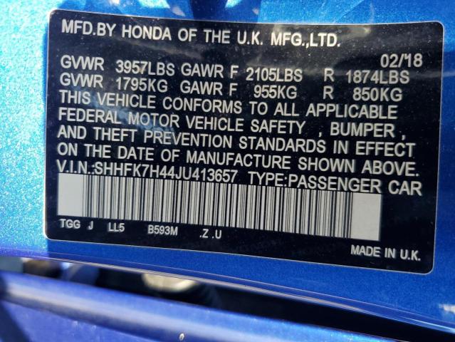 2018 HONDA CIVIC SPORT SHHFK7H44JU413657