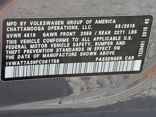 2015 VOLKSWAGEN PASSAT S 1VWAT7A39FC081758