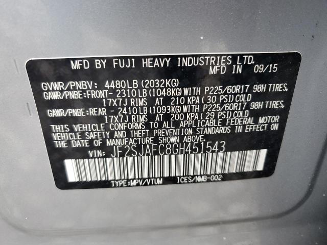 2016 SUBARU FORESTER 2 JF2SJAFC8GH451543