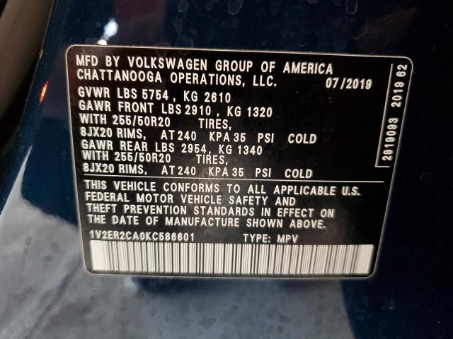 2019 VOLKSWAGEN ATLAS SE 1V2ER2CA0KC586601