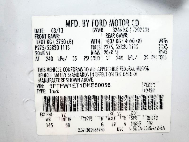 2013 FORD F150 SUPER - 1FTFW1ET1DKE50056