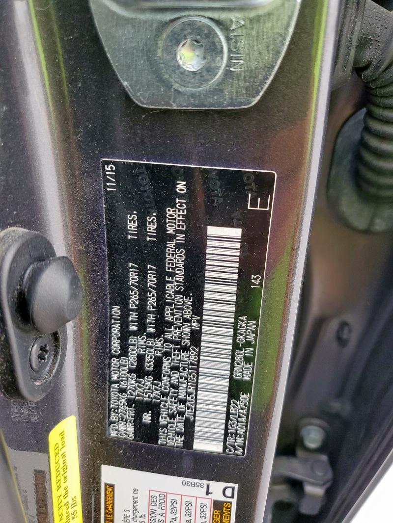 2016 TOYOTA 4RUNNER SR JTEZU5JR1G5117892