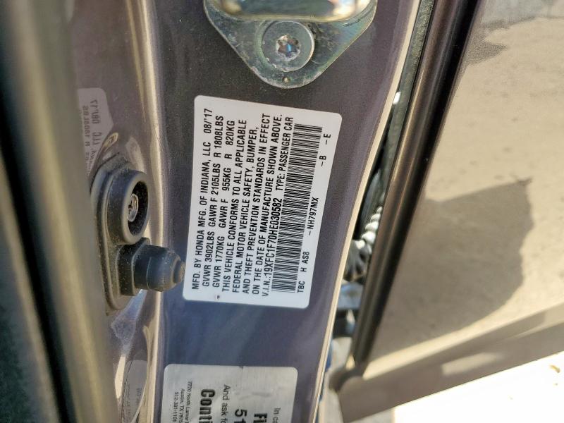 2017 HONDA CIVIC EXL 19XFC1F70HE030582