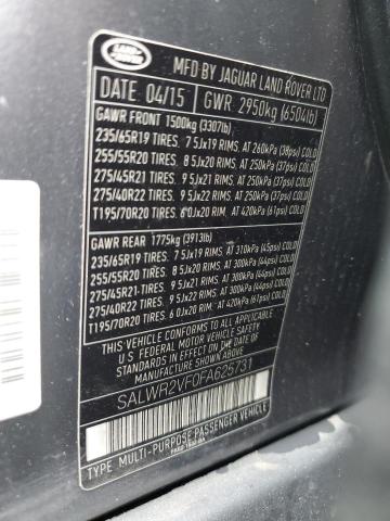 2015 LAND ROVER RANGE ROVE SALWR2VF0FA625731