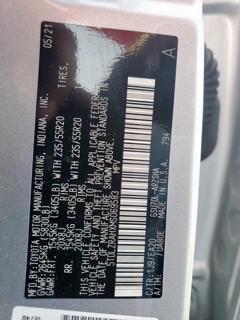 2021 TOYOTA HIGHLANDER 5TDLZRAHXMS069583