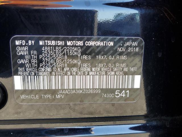 2019 MITSUBISHI OUTLANDER JA4AD3A36KZ026999