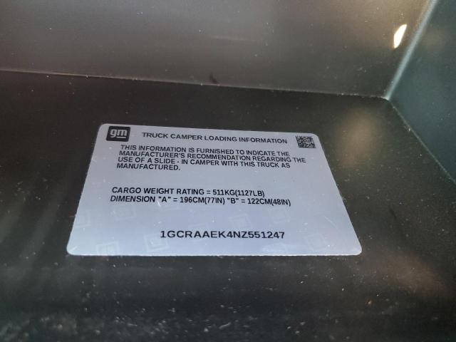 2022 CHEVROLET SILVERADO - 1GCRAAEK4NZ551247