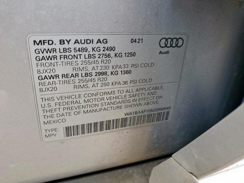2021 AUDI Q5 PREMIUM WA1BAAFY0M2090649
