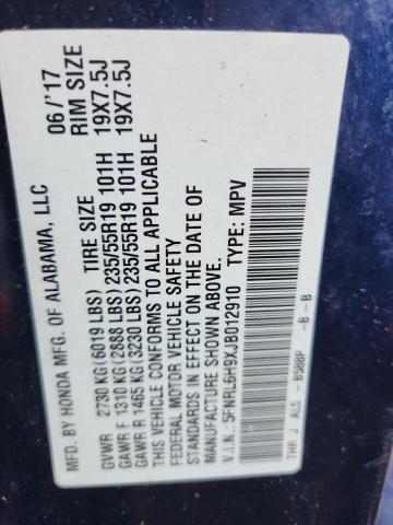 2018 HONDA ODYSSEY EL 5FNRL6H9XJB012910