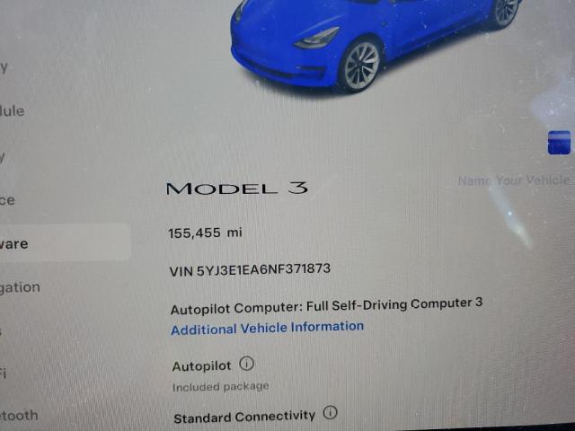 2022 TESLA MODEL 3 5YJ3E1EA6NF371873