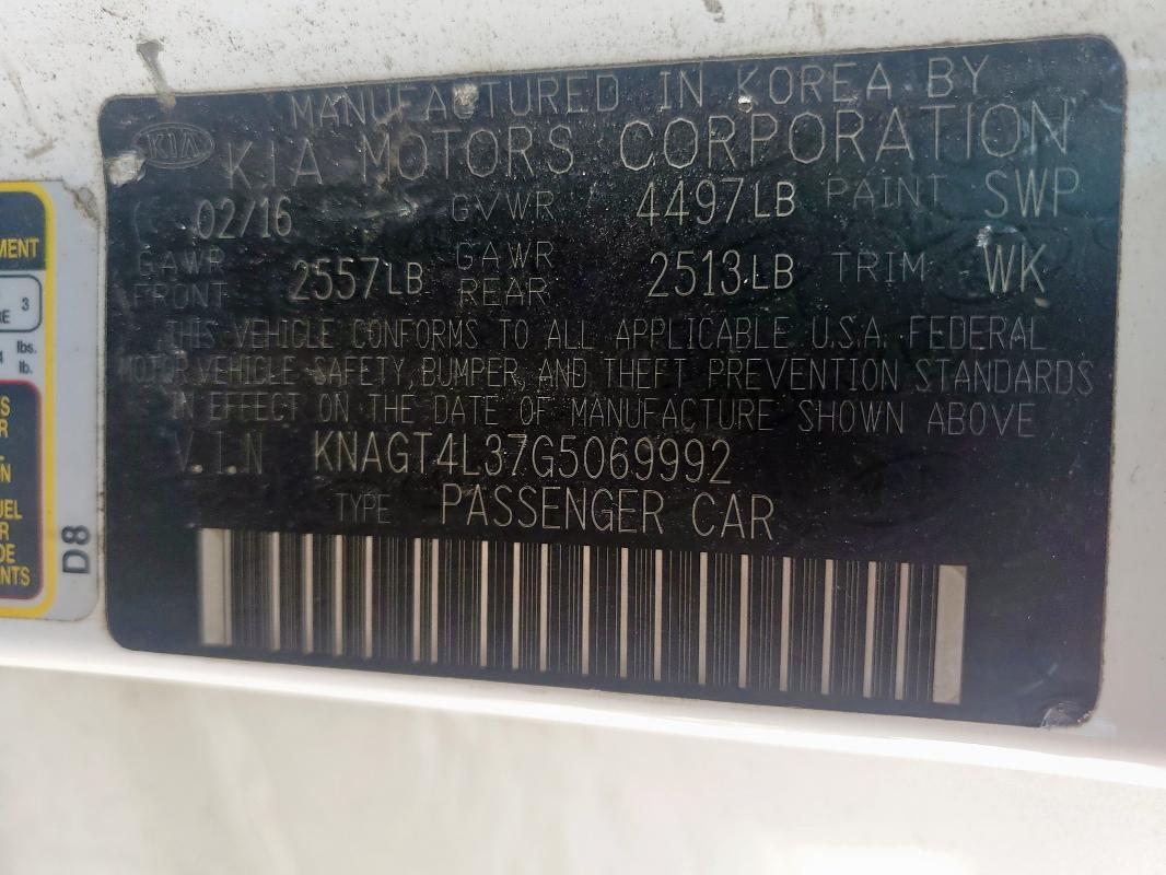 2016 KIA OPTIMA LX KNAGT4L37G5069992