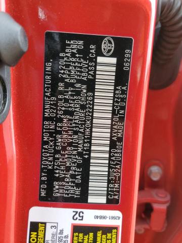2019 TOYOTA CAMRY L 4T1B11HK0KU222269