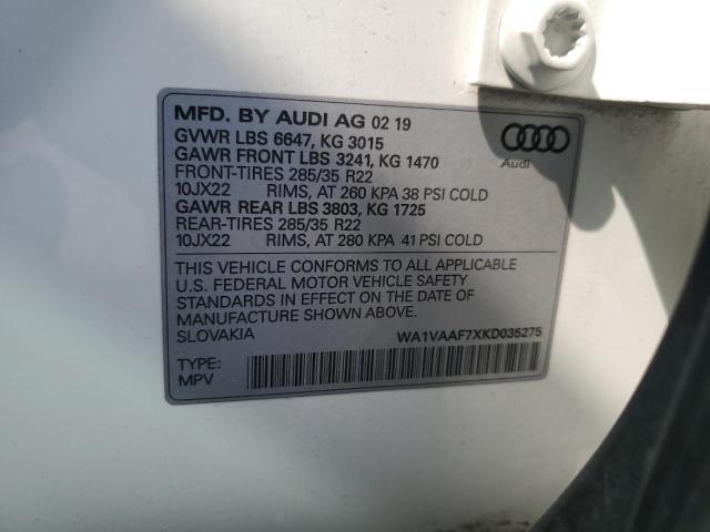 2019 AUDI Q7 PRESTIG WA1VAAF7XKD035275
