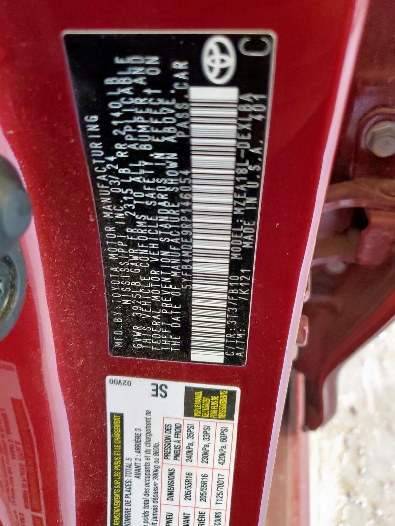 2024 TOYOTA COROLLA LE 5YFB4MDE9RP146054