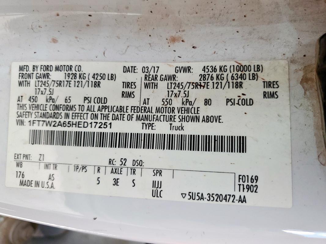 2017 FORD F250 SUPER - 1FT7W2A65HED17251
