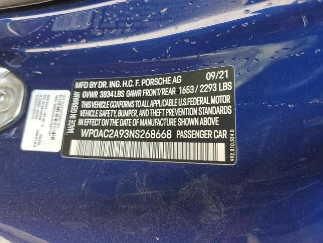 2022 PORSCHE 911 GT3 WP0AC2A93NS268668