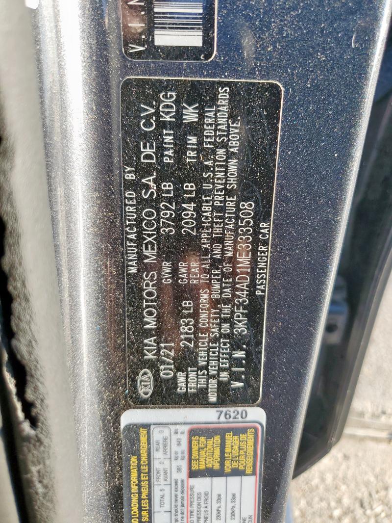 2021 KIA FORTE GT L 3KPF34AD1ME333508