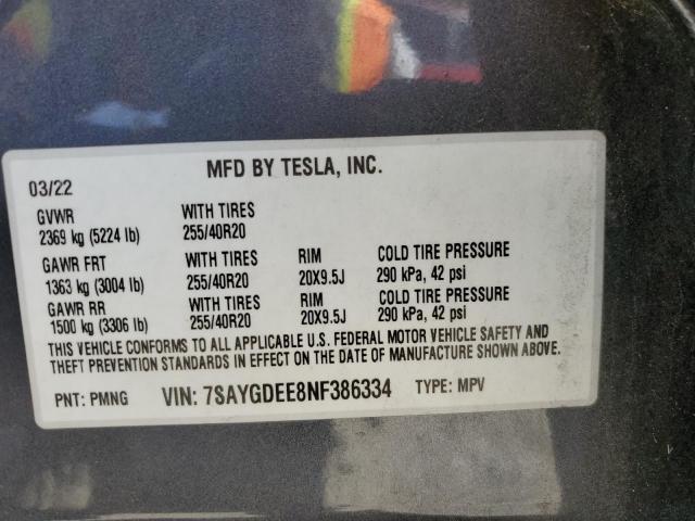 2022 TESLA MODEL Y - 7SAYGDEE8NF386334