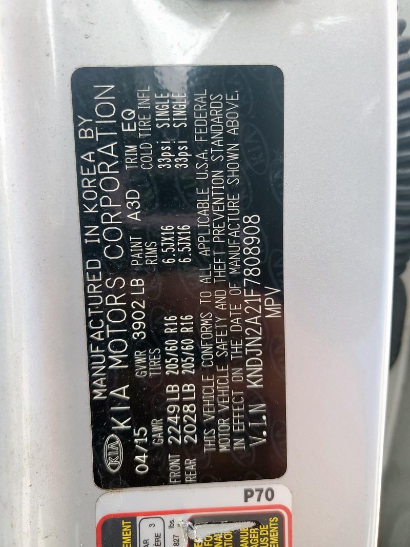 2015 KIA SOUL KNDJN2A21F7808908