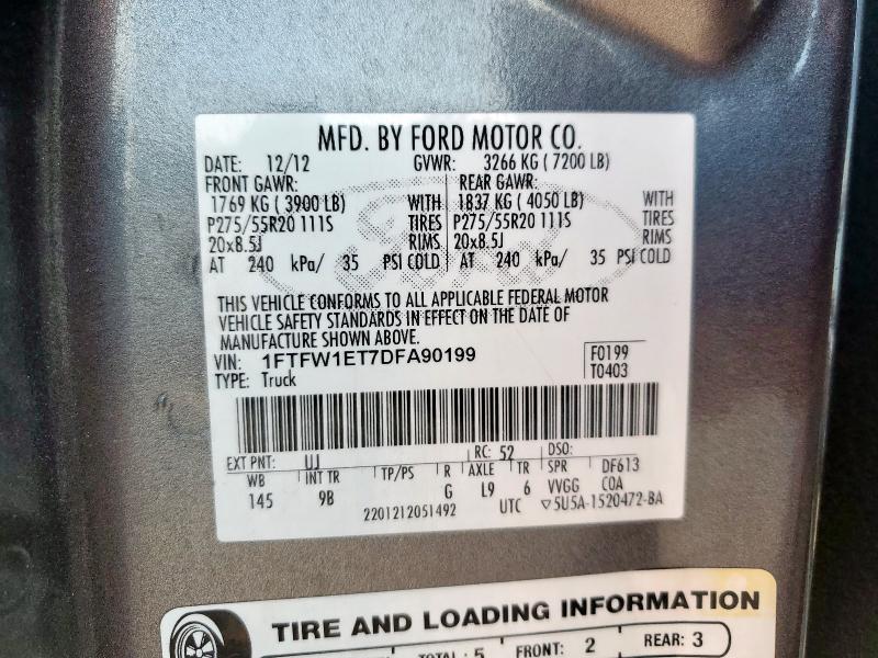 2013 FORD F150 SUPER - 1FTFW1ET7DFA90199