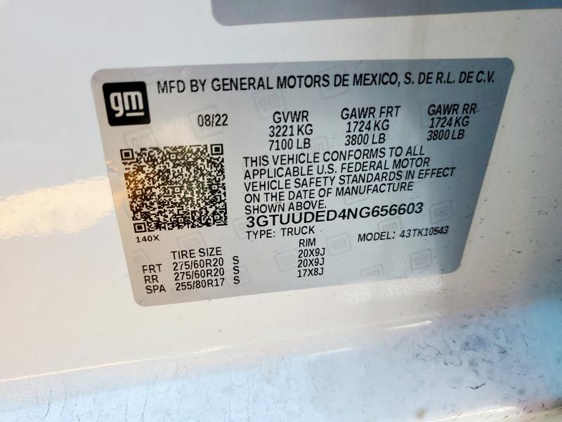 2022 GMC SIERRA K15 3GTUUDED4NG656603