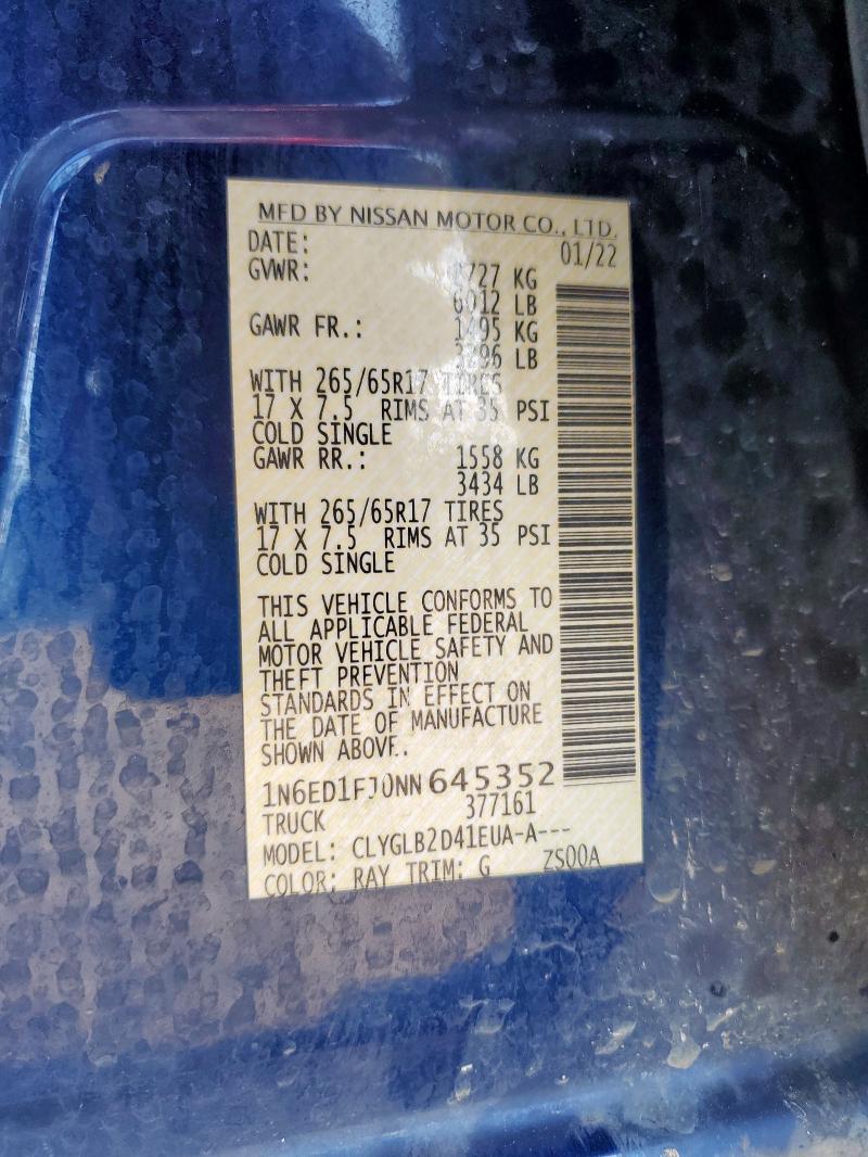 2022 NISSAN FRONTIER SV 1N6ED1FJ0NN645352
