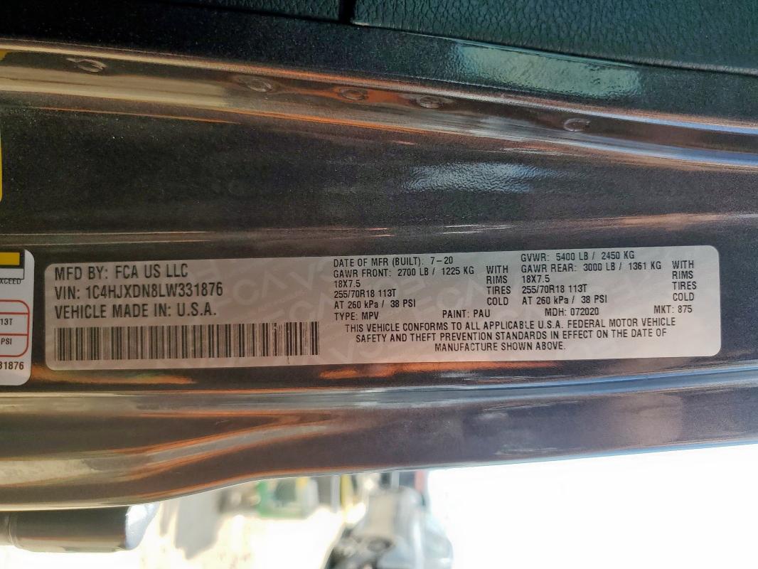 2020 JEEP WRANGLER U 1C4HJXDN8LW331876