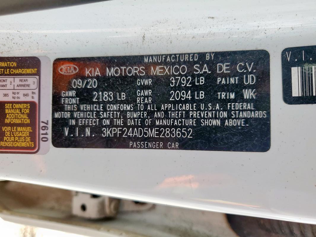 2021 KIA FORTE FE #3317029010