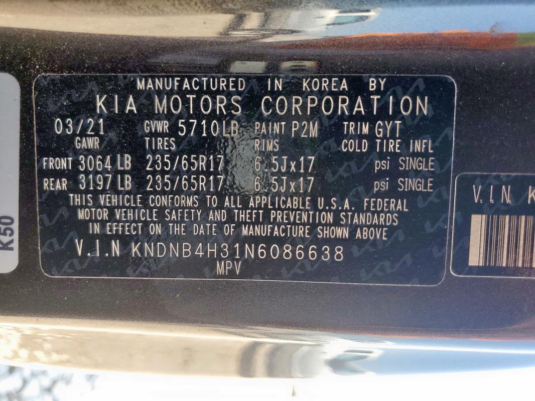 2022 KIA CARNIVAL L KNDNB4H31N6086638