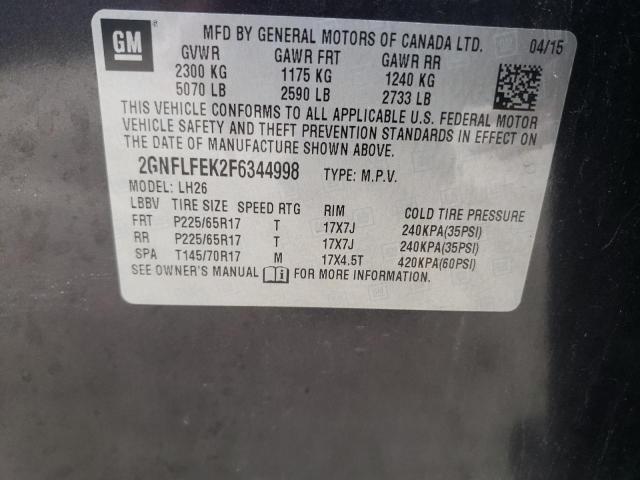 2015 CHEVROLET EQUINOX LT 2GNFLFEK2F6344998